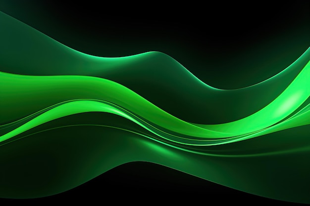 Fondo de neón oscuro y abstracto ondas verdes brillantes