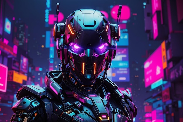 fondo de neón robot cyberpunk