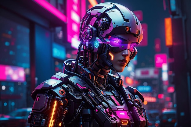 fondo de neón robot cyberpunk