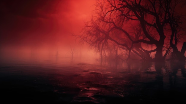 El fondo de la niebla de color rojo