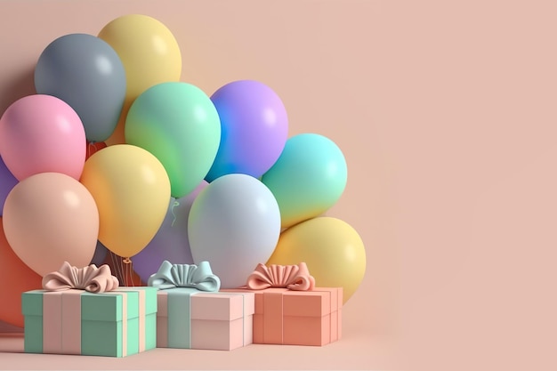 Fondo Niños Cumpleaños globos arcoiris pastel en rosa Blackground IA generativa