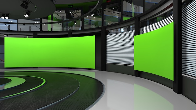 Foto fondo de noticias de estudio de tv virtual 3d para programas de televisión tv en la pared