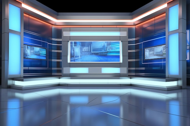 Fondo de noticias de estudio de TV virtual 3D para programas de TV TV en la pared