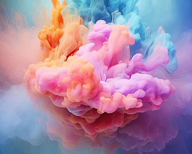 Fondo de nube de color pastel colorido abstracto Difusión de tinta colorida en agua IA generativa