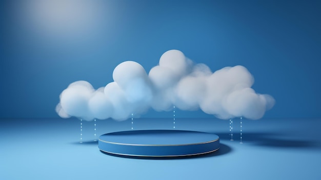 Fondo de nube podio azul producto 3d cielo plataforma de visualización blanca render escenario abstracto pastel
