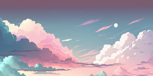 Fondo de nubes de colores de estilo anime