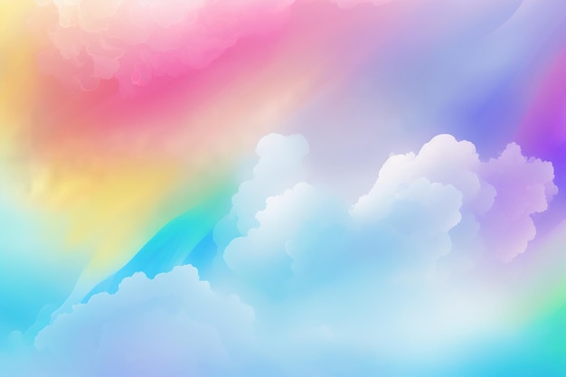 Un fondo de nubes de colores con un fondo de arco iris