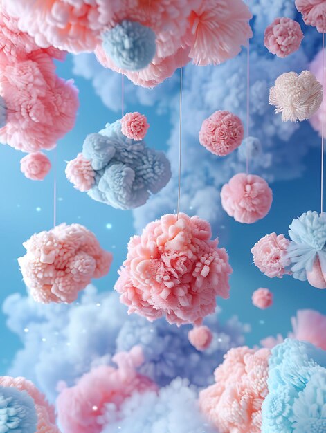 Foto el fondo de las nubes fluffy pom pom creadas con fluffy pom poms tactile c collage layout art