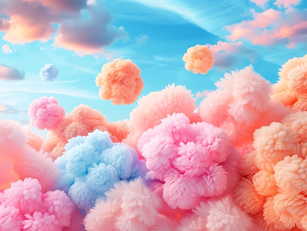 Foto el fondo de las nubes de pom pom fuzzy con textura de pom pom fluffy tactile col collage layout art