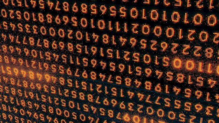 Foto fondo con números de matriz que aparecen y fondo numérico de movimiento de brillo con cambios y