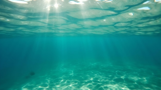 El fondo del océano está cubierto de agua y el sol brilla a través del agua.