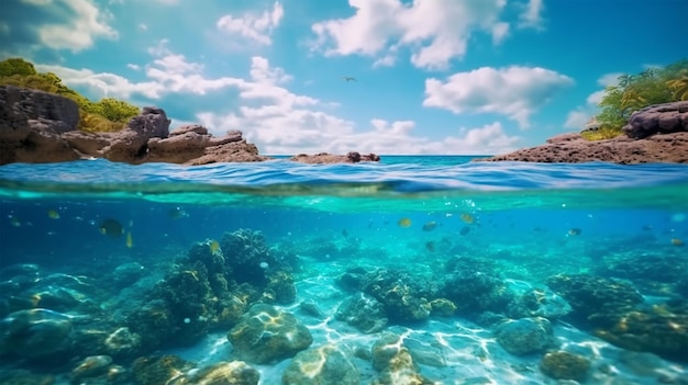 El fondo del océano y el mar.