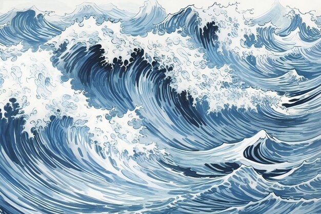 Fondo de olas azules de mar Ilustración en acuarela para su diseño gráfico