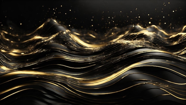 Fondo de onda abstracto negro y dorado