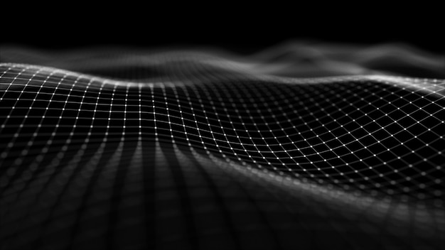 Fondo de onda abstracto con puntos y líneas que se mueven en el espacio Ilustración de tecnología Onda dinámica moderna futurista Representación 3d