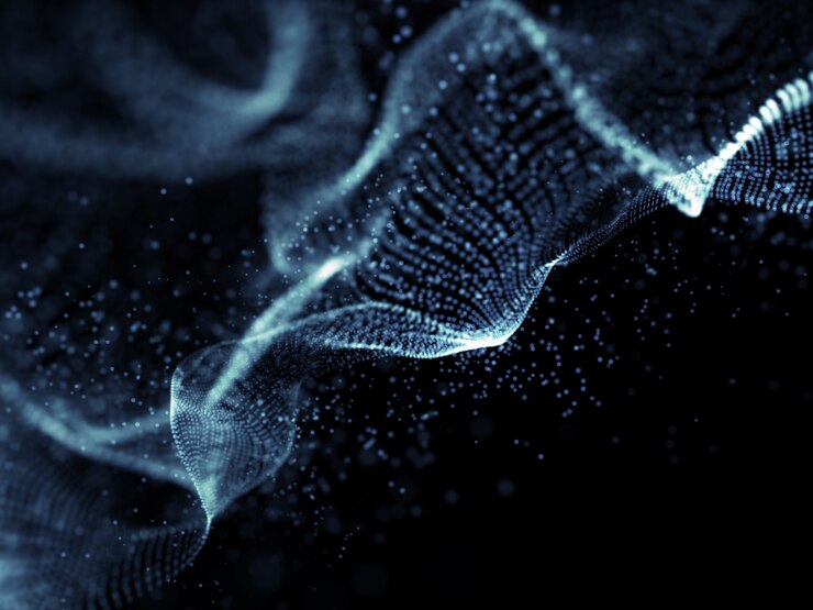 Foto fondo de onda digital moderno 3d con partículas que fluyen