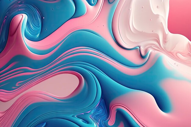 Fondo de onda líquida abstracta azul con ondas blancas y rosas creadas con ai generativo