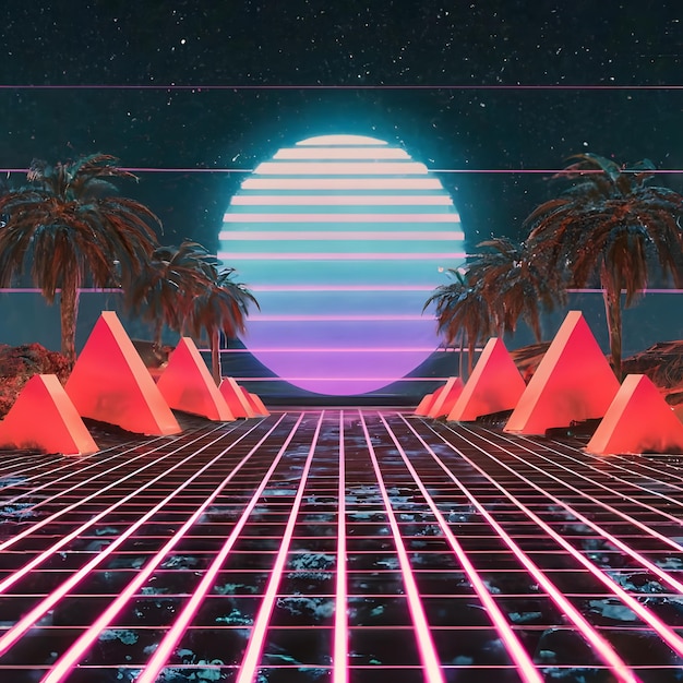 fondo de onda retro con un guiño a los años 80 estética con colores audaces formas geométricas