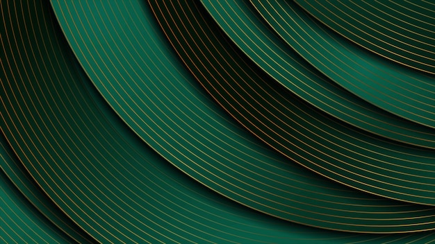 Fondo ondulado geométrico de tecnología abstracta verde oscuro y dorado