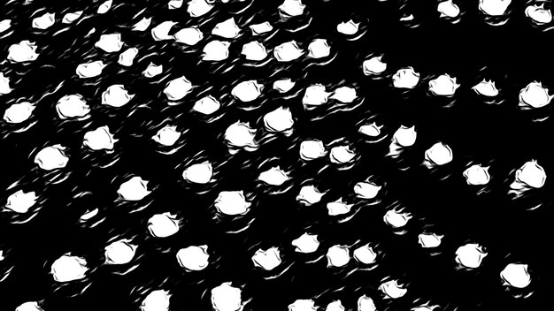 Fondo ondulado monocromo abstracto con movimiento de partículas circulares blancas hacia arriba y hacia abajo