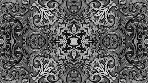 Fondo de ornamento adornado retro vintage oscuro abstracto, elementos de patrón simétrico geométrico curvo, efecto de caleidoscopio