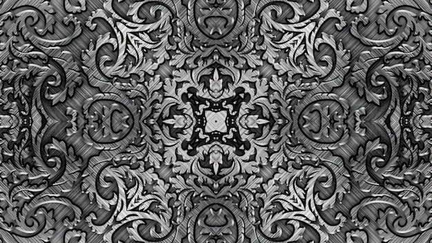 Fondo de ornamento adornado retro vintage oscuro abstracto, elementos de patrón simétrico geométrico curvo, efecto de caleidoscopio