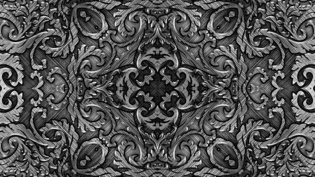 Fondo de ornamento adornado retro vintage oscuro abstracto, elementos de patrón simétrico geométrico curvo, efecto de caleidoscopio