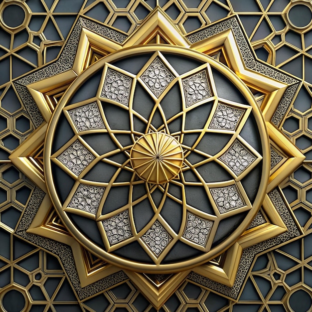 Fondo de oro amarillo negro con patrón islámico