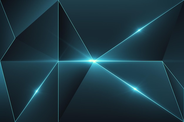 Fondo oscuro abstracto con figuras poligonales luminosas y puntos brillantes renderizado 3D
