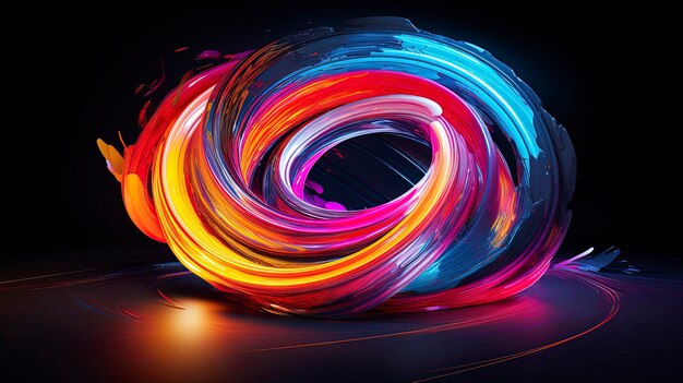 Foto fondo oscuro abstracto con forma de neón brillante y multicolor