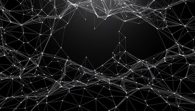 Fondo oscuro abstracto con líneas blancas brillantes que forman una red