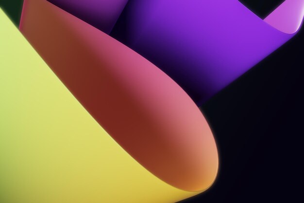 Fondo oscuro abstracto con representación 3D de colores rosa y púrpura amarillo