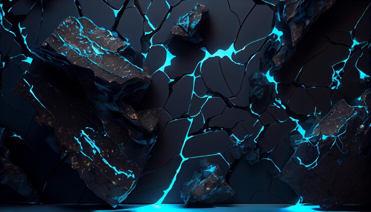 Fondo oscuro agrietado con ai generativo de luz azul