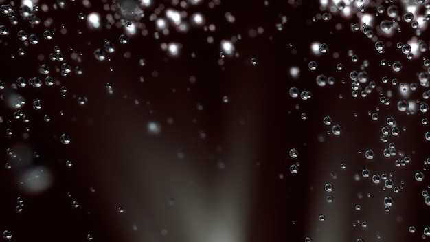Fondo oscuro con burbujas de aire bajo el agua. Ilustración 3D, representación 3D.