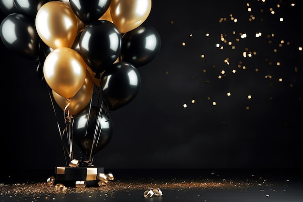 Fondo oscuro de celebración con globos