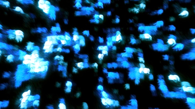 Foto fondo oscuro con cuadrados azules verdes sin enfoque partículas de luz de movimiento que se mueven en diferentes