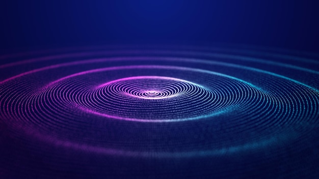 Fondo oscuro futurista El efecto dominó de una red de puntos azules y rosas Big data Ilustración de tecnologías e inteligencia artificial El efecto de la oscilación de partículas Representación 3D