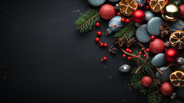 Fondo oscuro de Navidad con decoración navideña