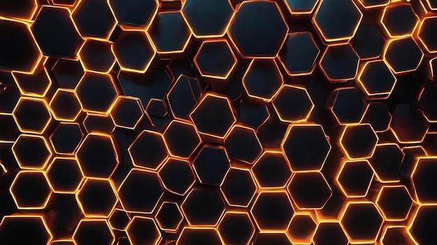 Foto fondo oscuro patrón de forma hexagonal brillo de neón en negro