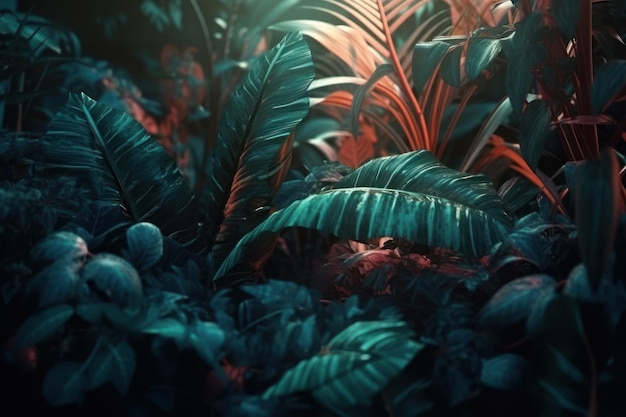 Un fondo oscuro con una planta tropical y las palabras "jungla"