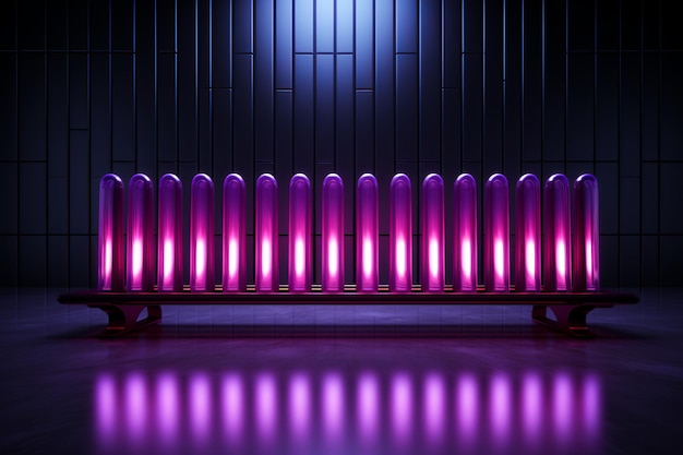 Foto el fondo oscuro se refleja en la línea de neón de luz púrpura ai generativa