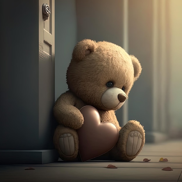 Fondo de oso de peluche triste, solitario y con el corazón roto