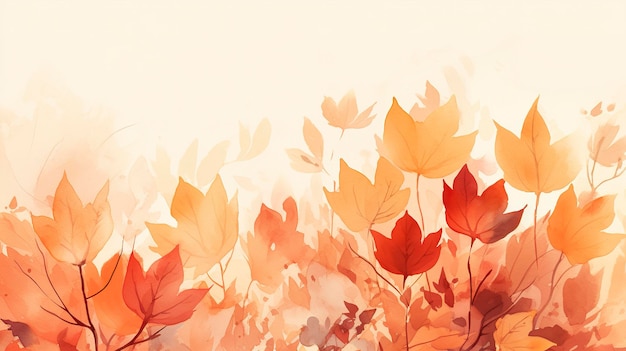 Fondo de otoño con hojas de acuarela en la parte superior en el estilo de diseños simples de alta resolución naranja claro y beige claro generat ai