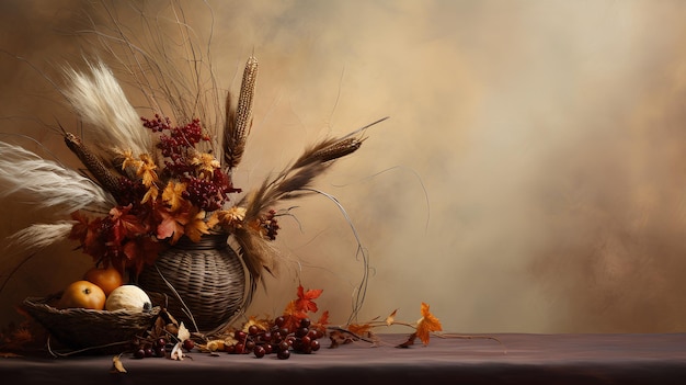 fondo de otoño con hojas amarillas y bayas