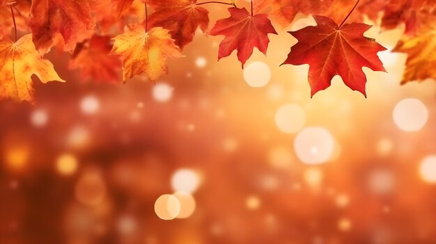 Foto fondo de otoño de hojas de arce con luz bokeh generativo ai