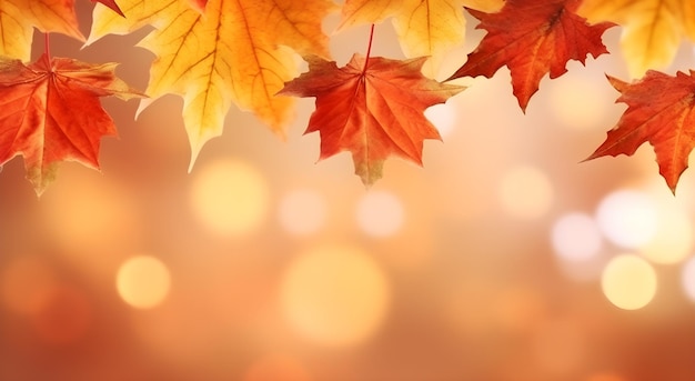 Foto fondo de otoño de hojas de arce con luz bokeh generativo ai
