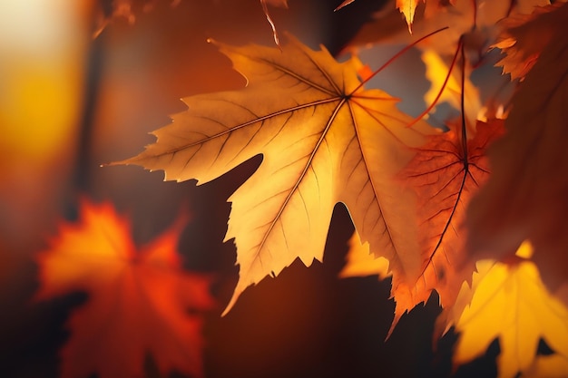 Fondo de otoño hojas caídas de arce Generado por Ai