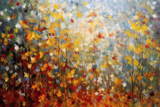 Fondo de otoño con hojas multicolores pintadas con pinturas al óleo
