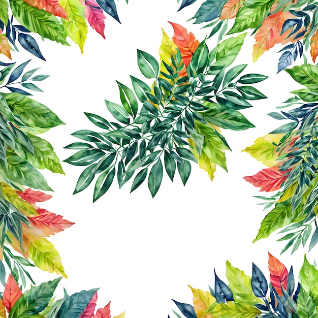 Fondo de otoño con hojas y plantas acuarela Ilustración vectorial