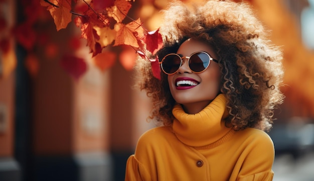 Fondo de otoño con una mujer hermosa